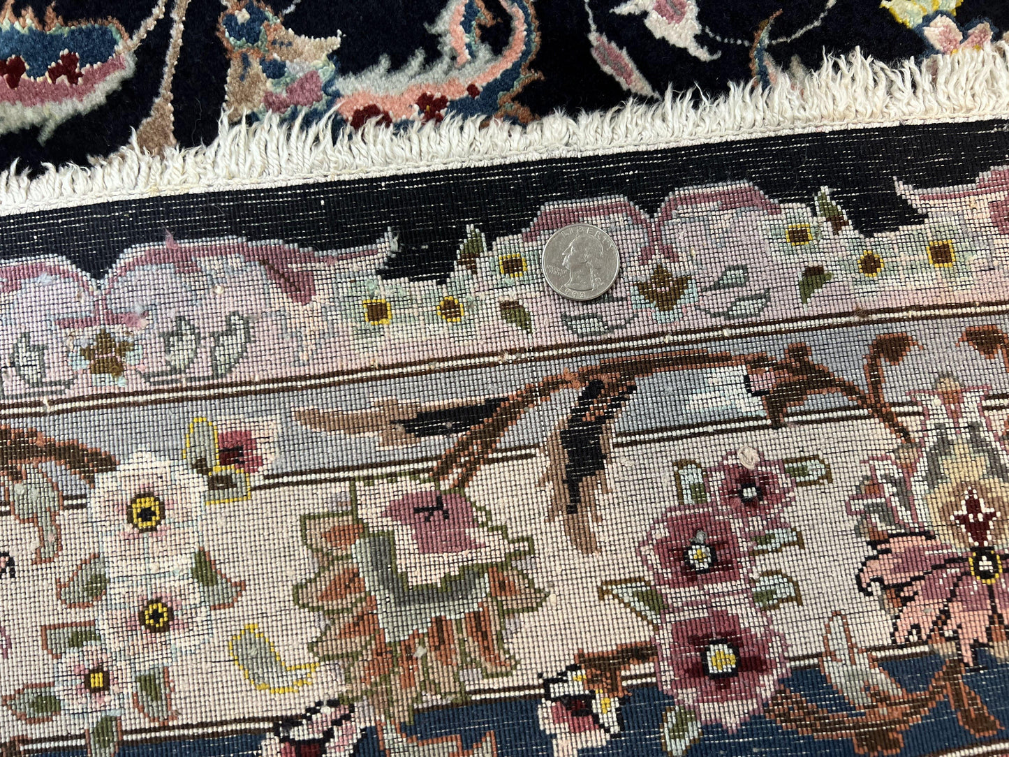 Magnificent Persian Tabriz Rug 11x16, Oversized Persian Carpet 11 x 16 ft, Wool on Silk Finely Hand Knotted, 450 KPSI, Floral Medallion, Black Pink - Nuvé