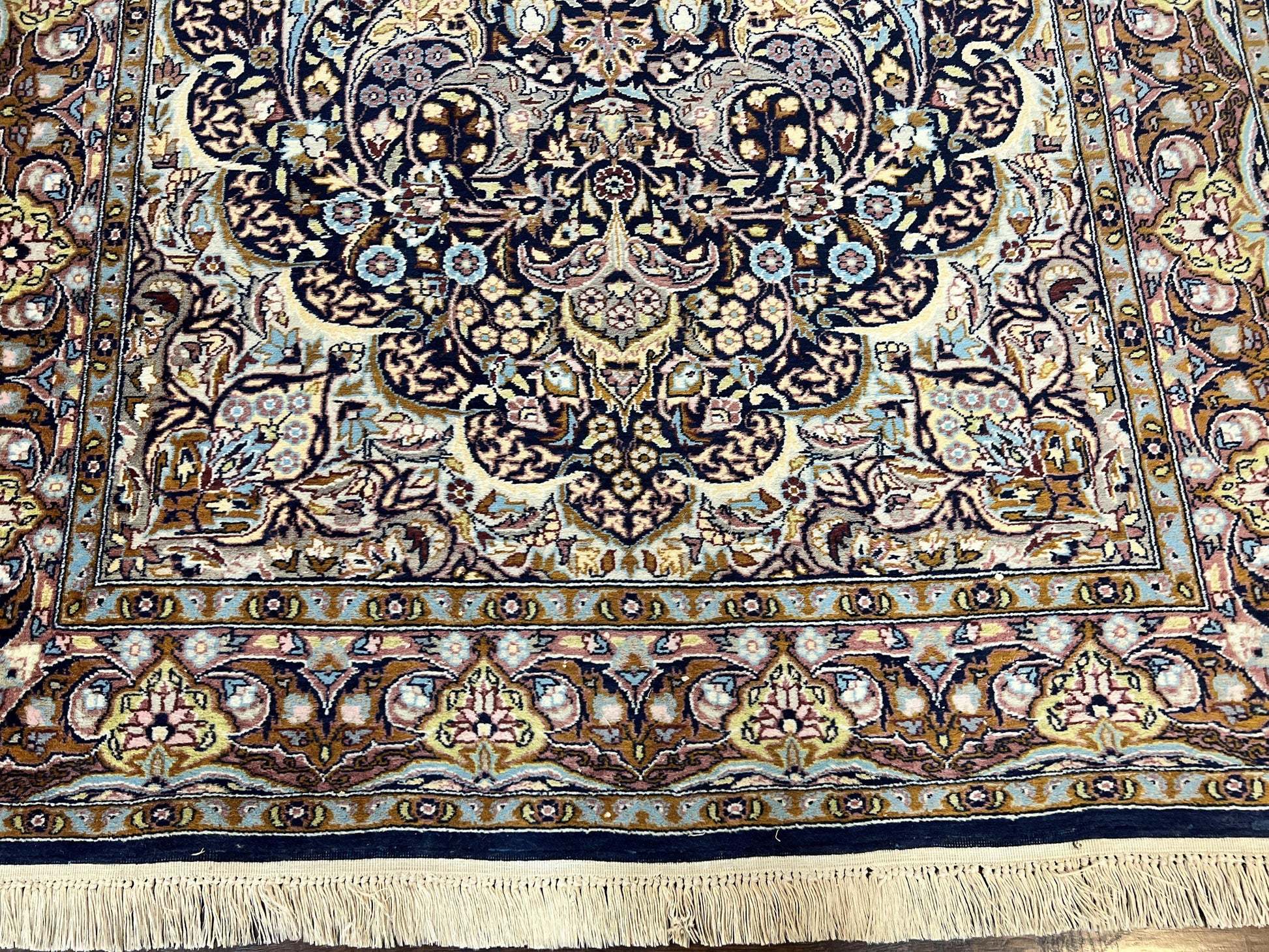 Pak Persian Rug 5x7, Navy Blue Hand Knotted Wool Oriental Carpet 5 x 7 ft, Floral Medallion, Traditional Vintage Pakistani Rug, 225 KPSI - Nuvé