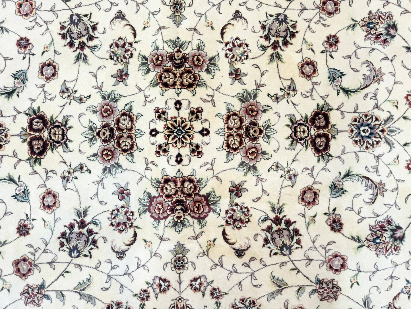 Sino Persian Rug 9x12, Floral Allover Design, 170 KPSI, Ivory and Dark Maroon - Nuvé