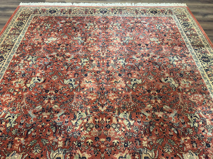 Persian Area Rug 8 x 11.6, Wool, Royal Hunting Scene, Vintage Couristan Rug, Red, Allover Pattern, Belgium Power Loomed - Nuvé