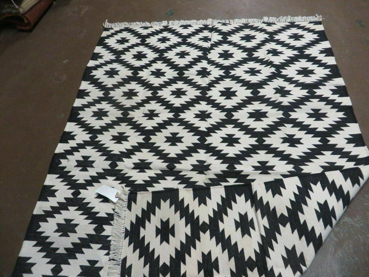 4' X 6' Hand Woven Wool Rug Contemporary Kilim Dhurrie Modern Oriental Area Rug