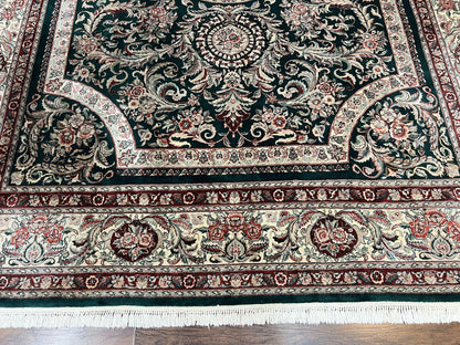 Pak Persian Rug 9x12, Dark Green and Cream, Floral Medallion, Elegant Handmade Wool Carpet 9 x 12 - Nuvé