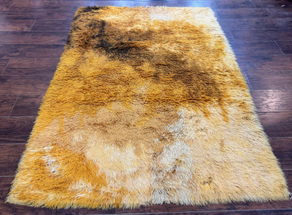 Rya Shag Rug 4.6 x 6, Shades of Yellow, Mid Century Vintage Carpet - Nuvé