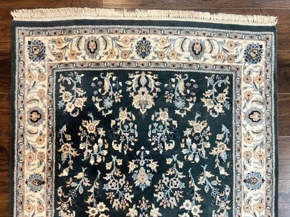 Green Indo Persian Rug 4x6, Floral Allover, Handmade Vintage Oriental Carpet, Sarouk Rug, Wool - Nuvé