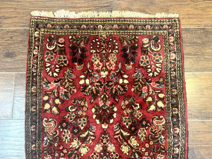 Small Persian Sarouk Rug 2x4, Floral, Red Hand Knotted Wool Traditional Oriental Carpet, Antique Persian Rug 2 x 4 - Nuvé