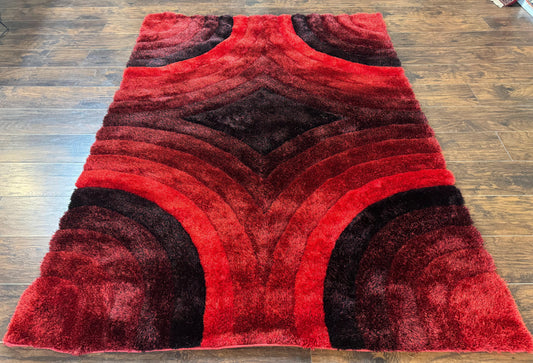 Red and Black Shag Rug 5x7, Pair A - Nuvé