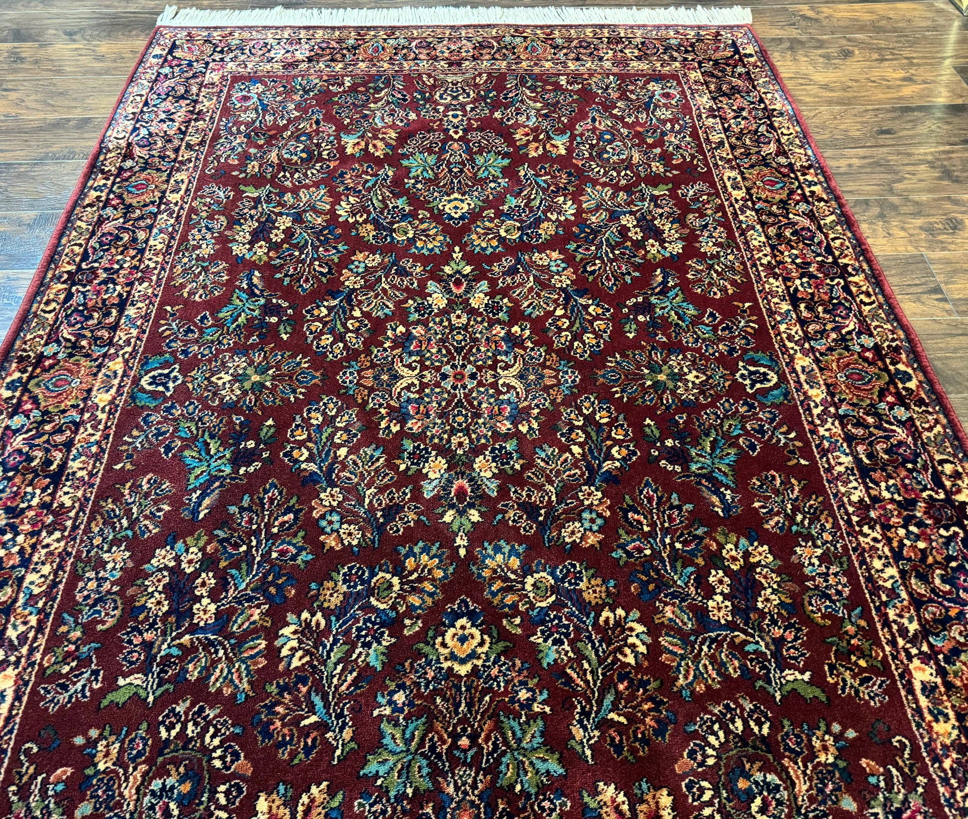 5.9 x 9 Karastan Rug Red Sarouk Rug #785, 100% Wile Pile Carpet, Original 700 Series, Vintage - Nuvé