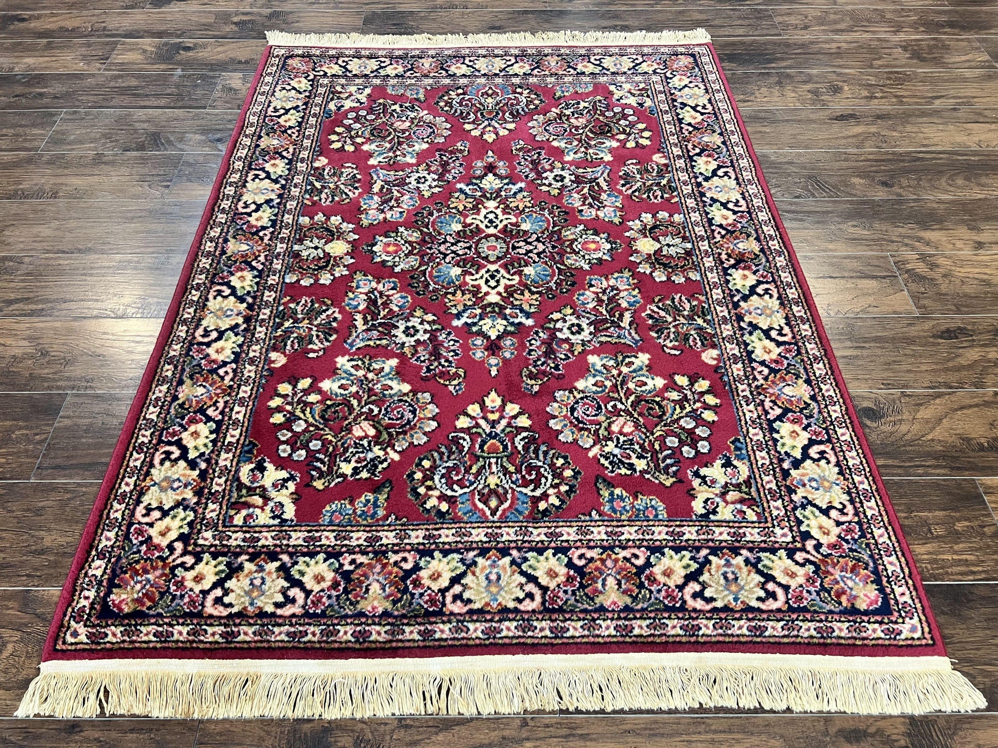 Karastan Rug 4.6 x 6 Lanamar Sarouk #5528, Red Wool Karastan Oriental Carpet, Discontinued, Antique, Wool Pile - Nuvé
