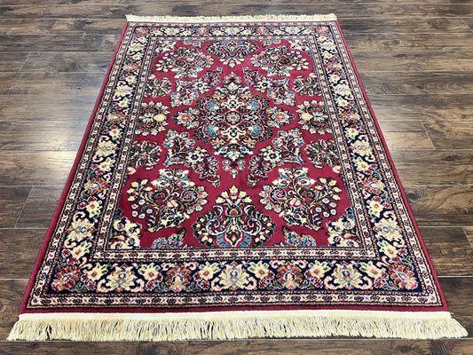 Karastan Rug 4.6 x 6 Lanamar Sarouk #5528, Red Wool Karastan Oriental Carpet, Discontinued, Antique, Wool Pile - Nuvé