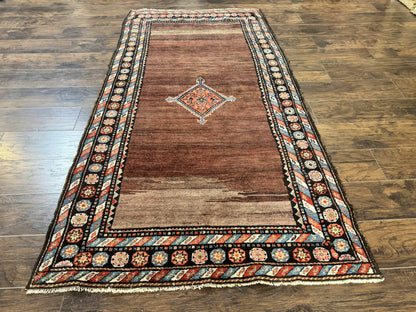 Antique Persian Rug 4x7, Sarab Tribal Wool Carpet, Brown and Multicolor, Handmade Wide Runner Rug 4 x 7, Open Field, Rainbow Border - Nuvé