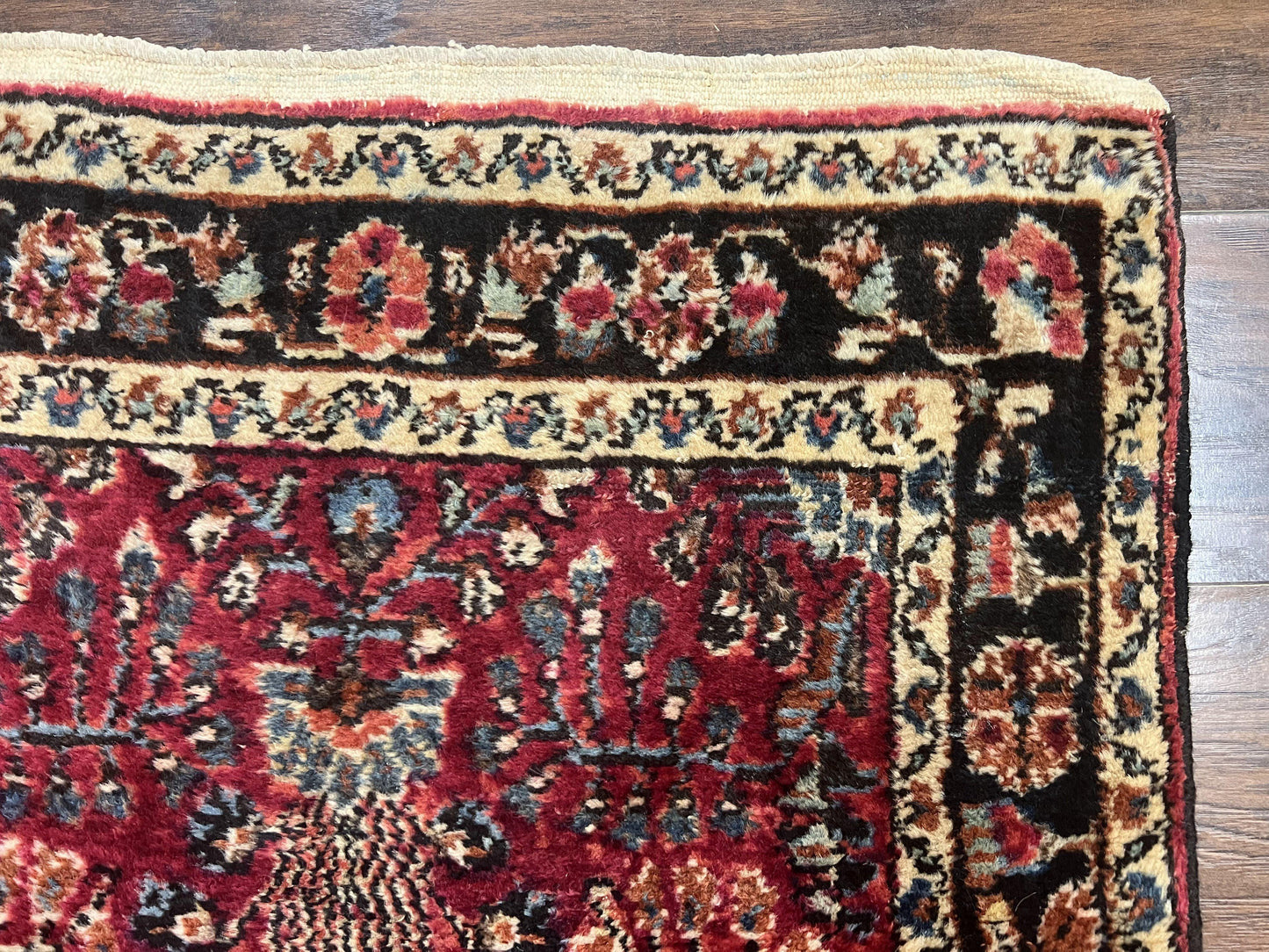Antique Persian Runner Rug 2.9 x 17, Rare Sarouk Runner, Handmade Wool Rug for Hallway, Red, Floral - Nuvé