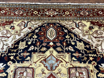 Indo Persian Heriz Rug 8x10, Geometric Medallion, Serapi Carpet, Wool Vintage Rug - Nuvé