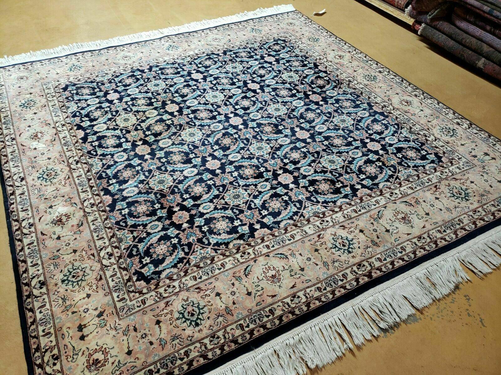6' X 6' Gorgeous Handmade India Floral Oriental Wool Rug Square Blue Carpet Wow - Nuvé