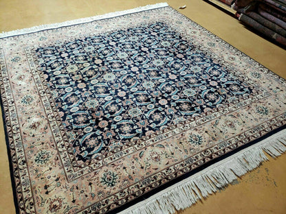 6' X 6' Gorgeous Handmade India Floral Oriental Wool Rug Square Blue Carpet Wow - Nuvé