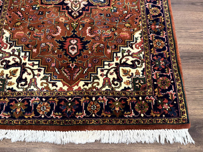 Indo Persian Heriz Rug 4x6, Rust Red Navy Blue and Cream - Nuvé