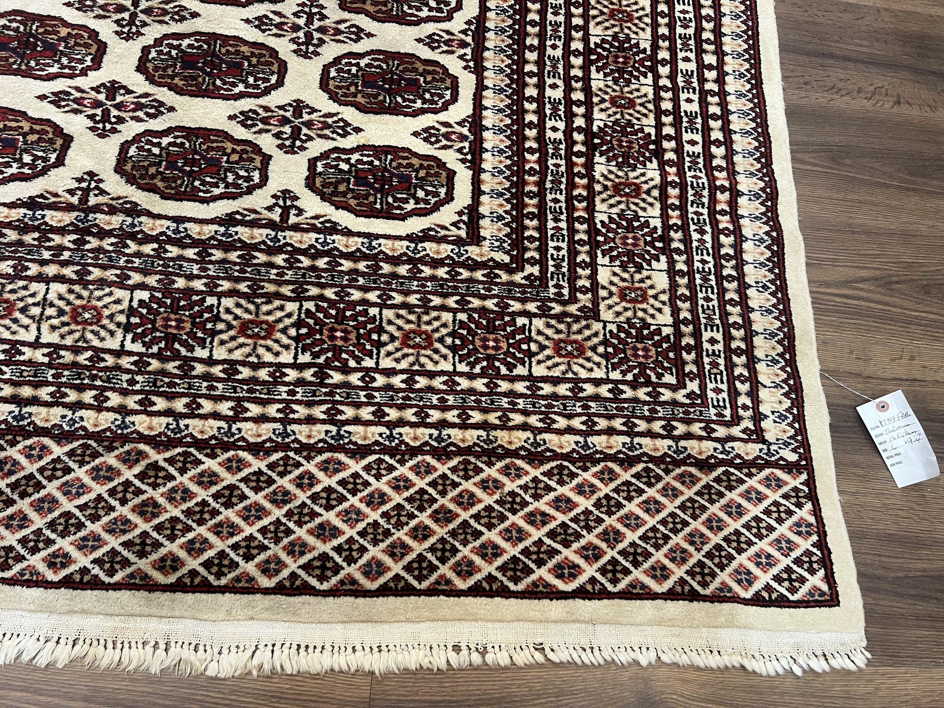 Pakistani Turkoman Rug 6x9, Cream and Red Hand Knotted Wool Oriental Carpet, Yamud Rug, Tribal Rug 6 x 9, Bohemian Area Rug, Bokhara Rug - Nuvé