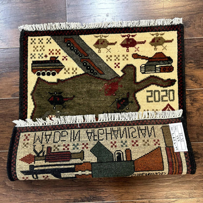 Afghan War Rug, Tanks Helicopters Guns