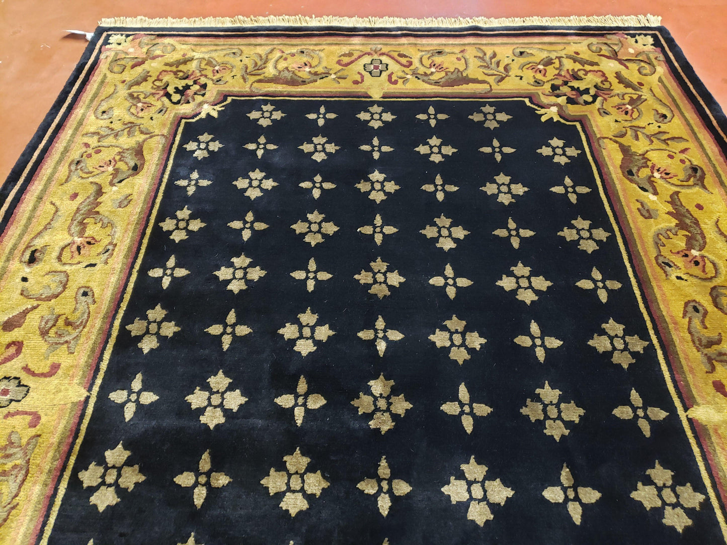 6x9 Aubusson Design Nepali Tibetan Rug Black & Tan Hand-Knotted Wool Carpet Soft Plush Pile New Rug Nice - Nuvé