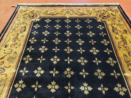 6x9 Aubusson Design Nepali Tibetan Rug Black & Tan Hand-Knotted Wool Carpet Soft Plush Pile New Rug Nice - Nuvé