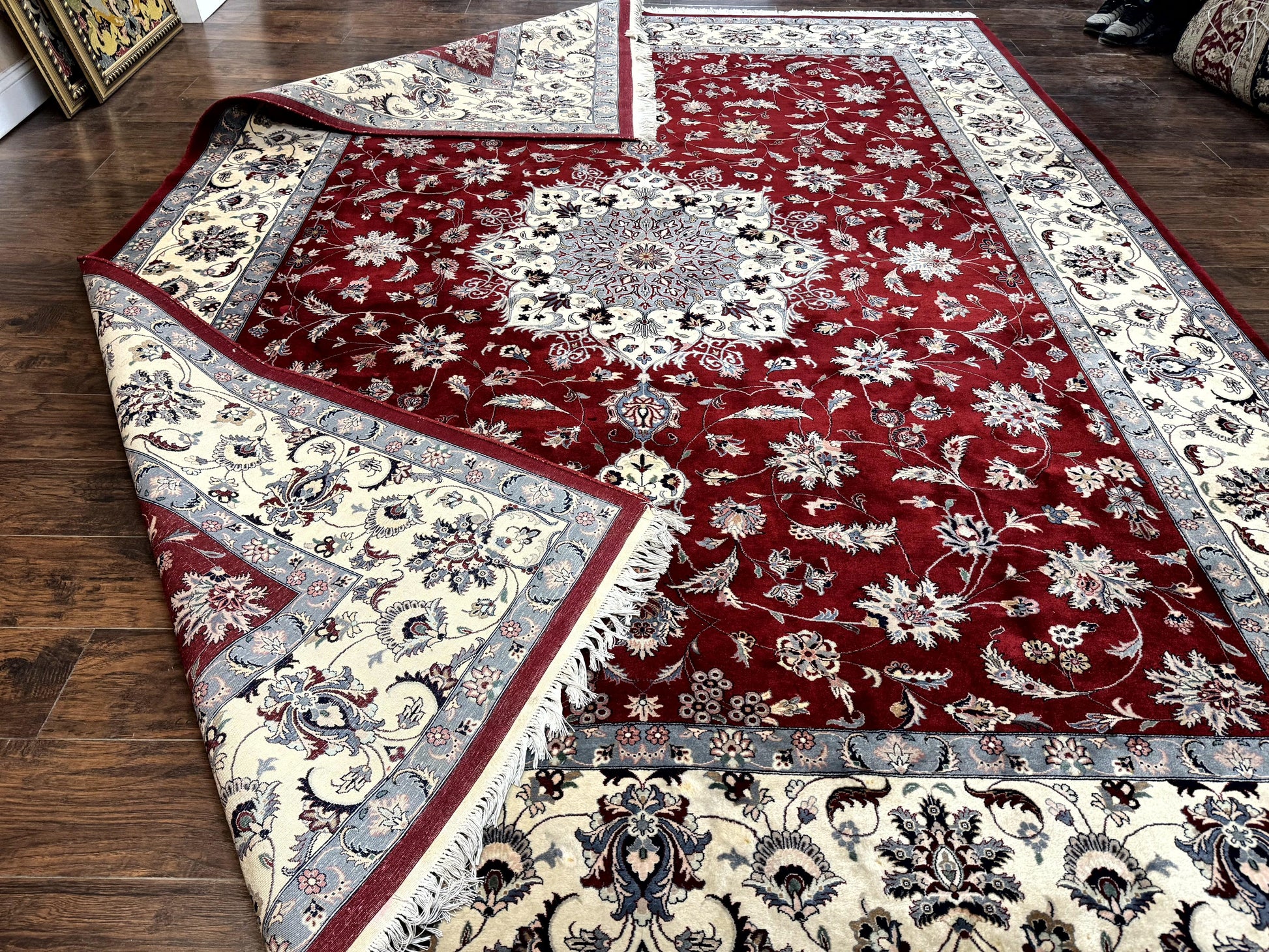 Pak Persian Rug 9x12, Maroon and Ivory, Wool Handmade Vintage - Nuvé