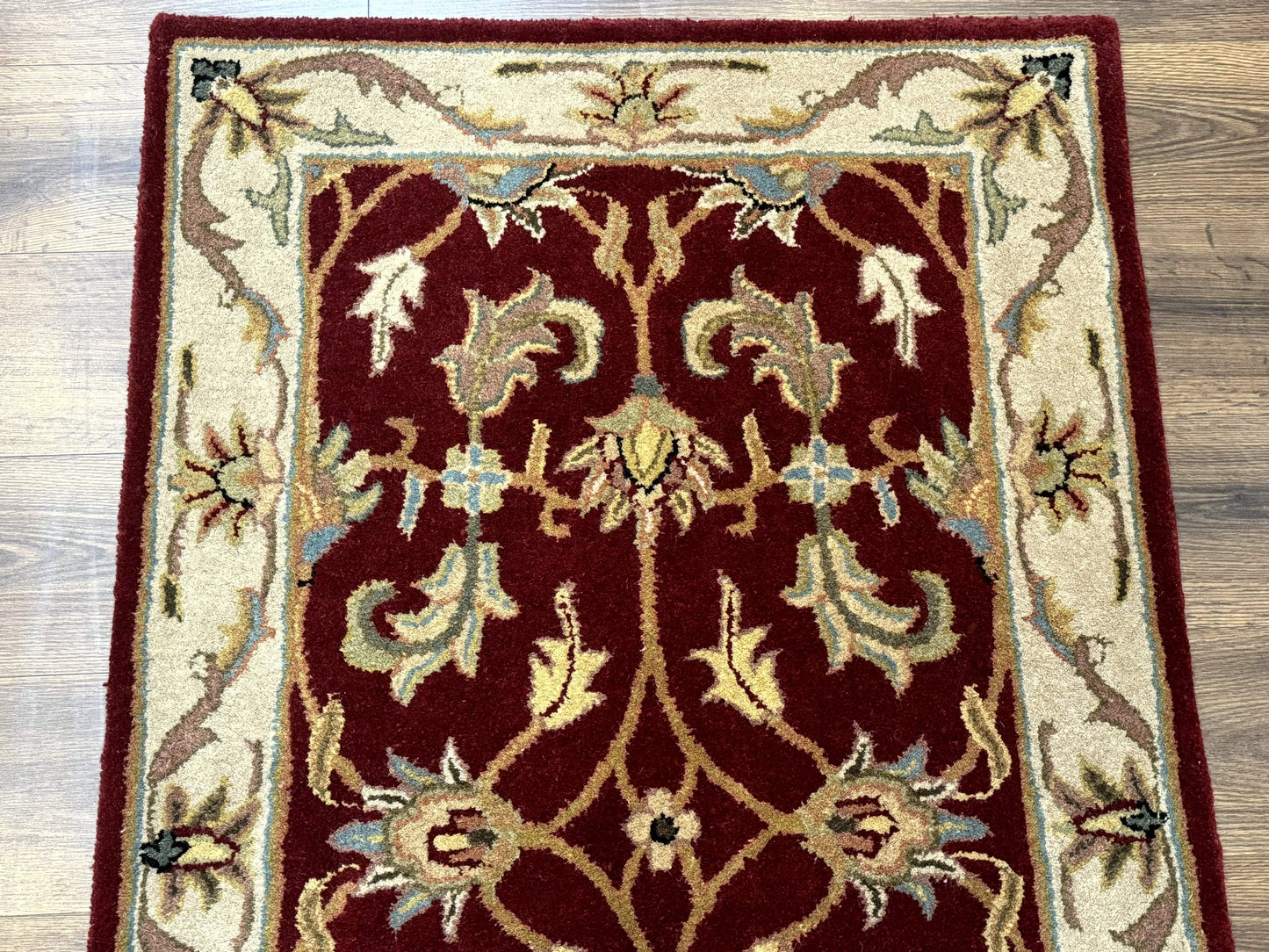 Small Floral Wool Rug 3x5, Safavieh Heritage Collection, Dark Red, Pair A - Nuvé