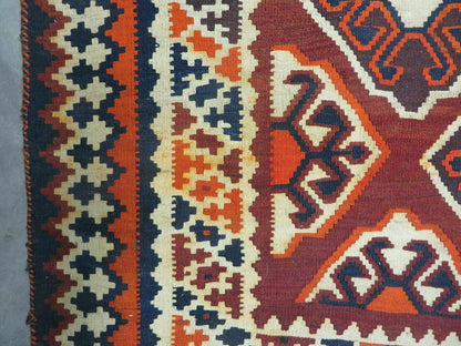 5' X 10' Antique Turkish Kilim Handmade Flat Weave Wool Rug Red Colorful Veg Dye Bohemian Boho Chic Tribal Style And Design - Nuvé
