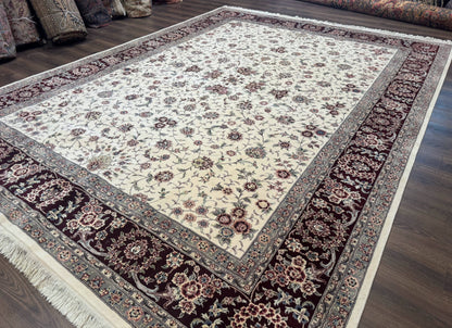 Sino Persian Rug 9x12, Floral Allover Design, 170 KPSI, Ivory and Dark Maroon - Nuvé