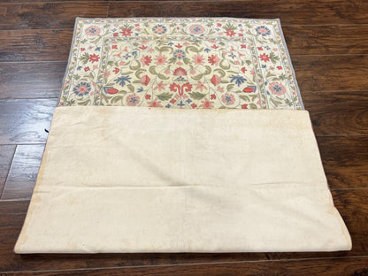 Hand Stitched Indian Rug 4x5, Floral, Vintage Hand Embroidered Rug - Nuvé