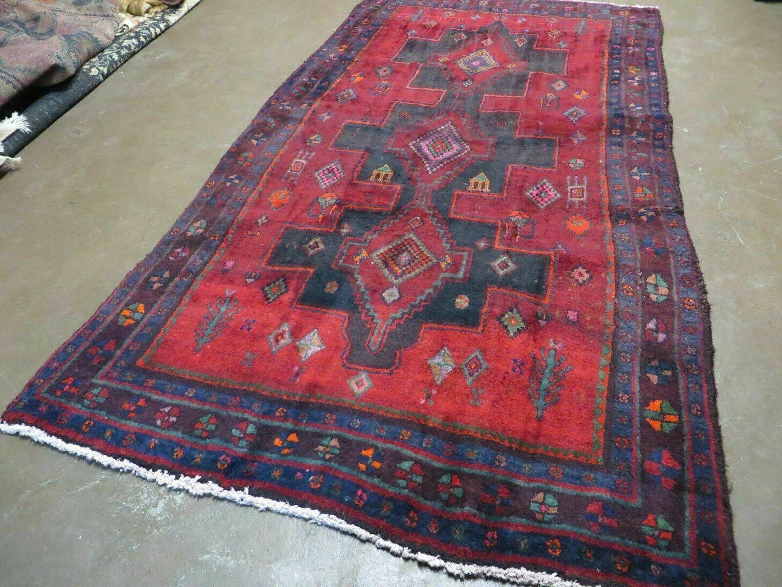 4' X 8' Antique Handmade India Geometric Oriental Wool Rug Veg Dyes Nice - Nuvé