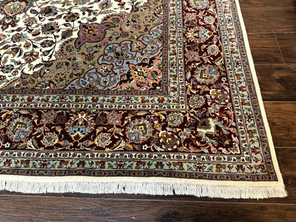 Persian Tabriz Rug 8x11, Floral Medallion Traditional Area Rug, Fine 300 KPSI, Ivory Maroon - Nuvé