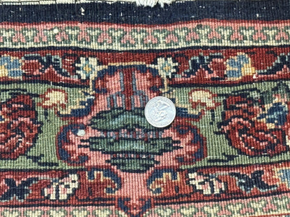 Antique Persian Rug 4x5, Navy Blue 1920s Carpet, Wool, Rare, Fine, Persian Hamadan Bidjar Carpet