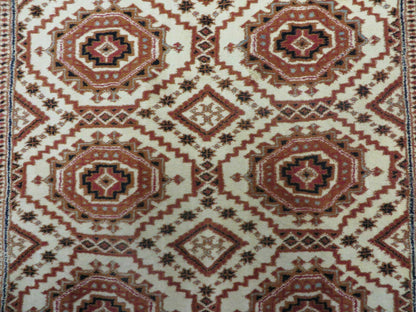 4' X 7' Vintage Handmade Pakistani Turkoman Bokhara Balouch Woven Wool Rug Ivory