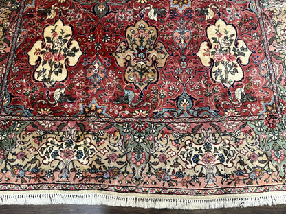 Antique Tabriz Persian Rug 7x10, Red Cream Tan, Unique Design, Fine 270 KPSI, Birds, Floral - Nuvé