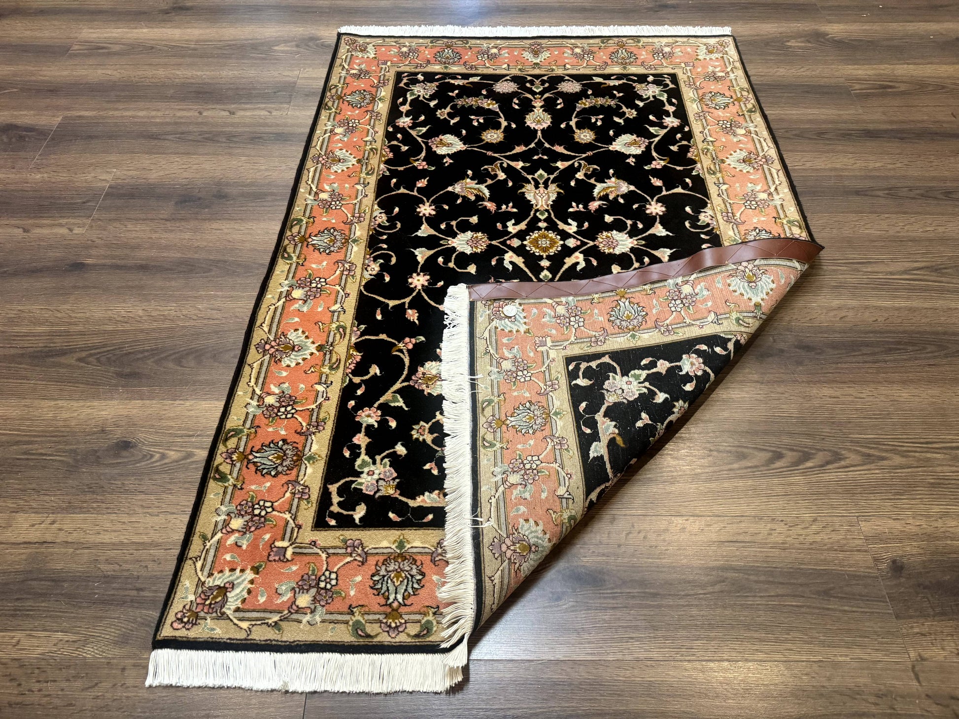 Persian Tabriz Rug 3x5 Black and Salmon Floral Fine Handmade 360 KPSI - Nuvé
