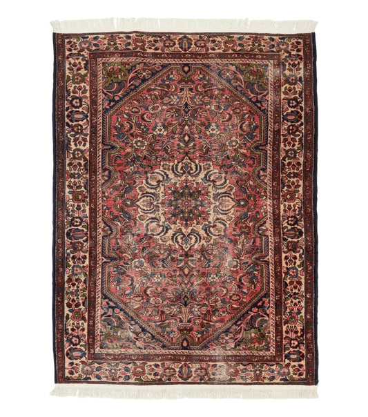 Antique Persian Malayer Rug 4'7" x 6'6" – 1920s Tribal Red Wool Carpet