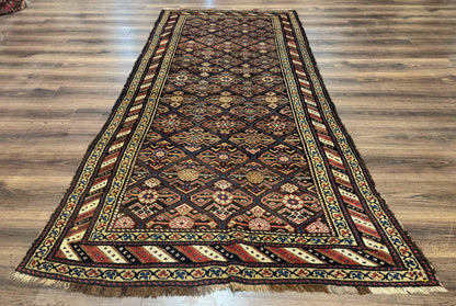 Antique Persian Wide Runner Rug 4x9, Kurdish Rug, Panel Design, Rainbow Border, Rare Tribal Rug - Nuvé