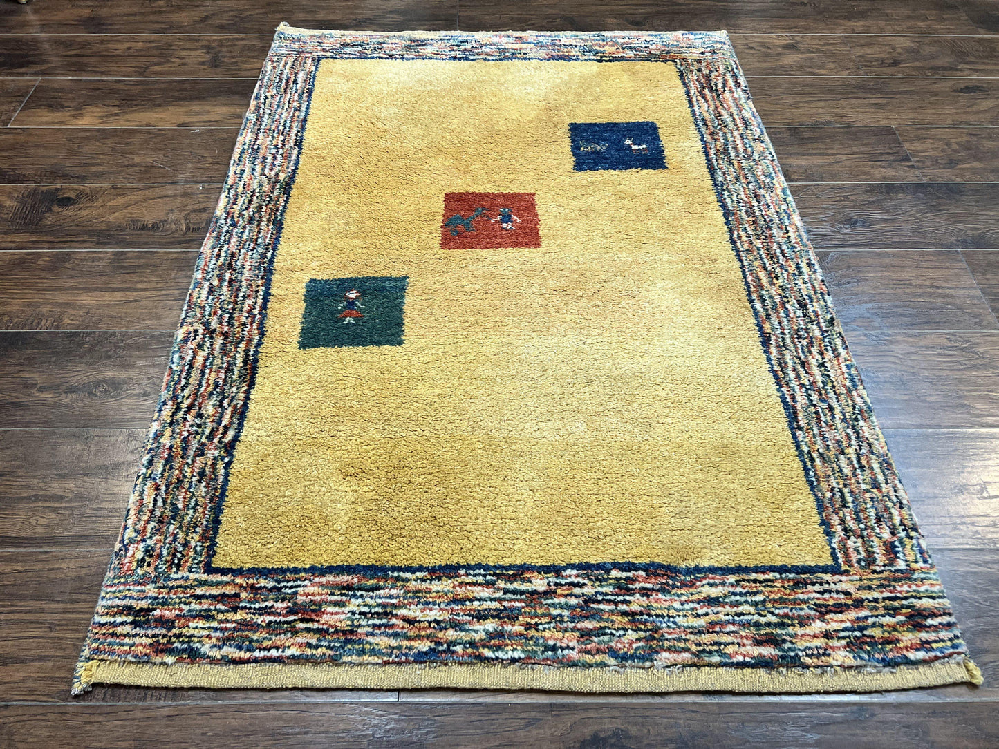 Indo Gabbeh Rug 3.7 x 5, Tribal Rug, Boho Rug, Wool Handmade Carpet - Nuvé