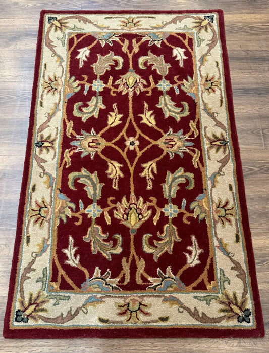 Small Floral Wool Rug 3x5, Safavieh Heritage Collection, Dark Red, Pair A - Nuvé