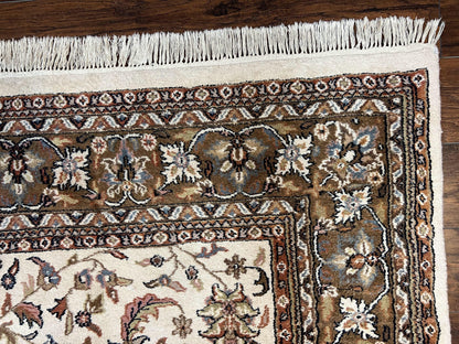 Indo Kirman Rug 8x12 Allover Floral Design, Ivory/Cream Brown, Vintage Handmade Hand Knotted Rug, Traditional Wool Persian Carpet 8 x 12 - Nuvé