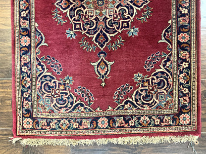 Small Persian Kashan Rug 2x3, Red and Navy Blue, Handmade Vintage Wool Semi Antique Persian Carpet, Semi Open Field - Nuvé