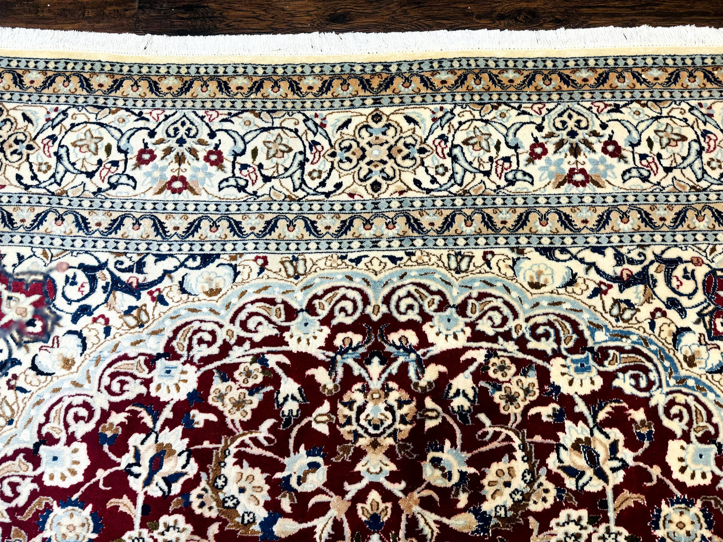 Persian Nain Rug 8x11, Wool and Silk Highlights, Burgundy & Ivory - Nuvé