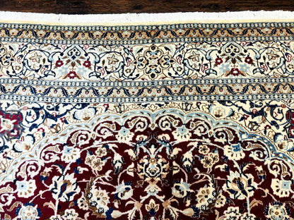 Persian Nain Rug 8x11, Wool and Silk Highlights, Burgundy & Ivory - Nuvé