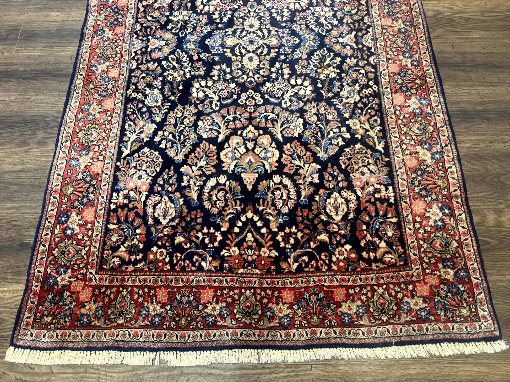 Navy Blue Persian Rug 4x6, Sarouk Mohajeran Carpet, Antique Persian Rug, Floral - Nuvé