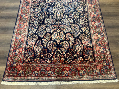 Navy Blue Persian Rug 4x6, Sarouk Mohajeran Carpet, Antique Persian Rug, Floral - Nuvé