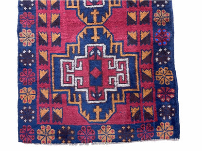 3 X 4.3 Vintage Handmade Tribal Wool Rug Balouch Rug Afghan Rug Red Blue Nice - Nuvé
