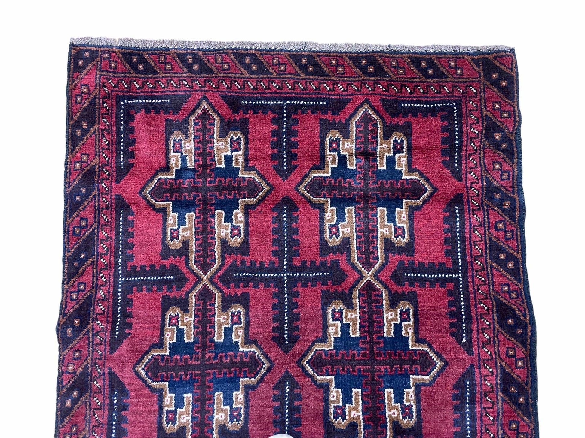 3X5 Vintage Handmade Tribal Wool Rug Balouchi Rug Afghan Rug Red Beige Blue Nice - Nuvé