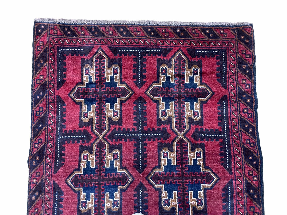 3X5 Vintage Handmade Tribal Wool Rug Balouchi Rug Afghan Rug Red Beige Blue Nice