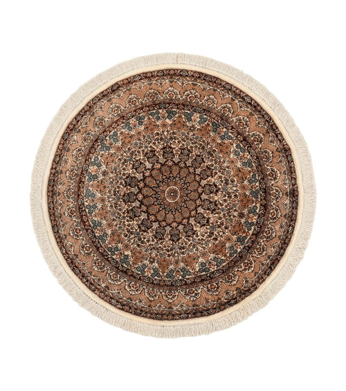 Round Silk Rug 3x3, Extremely Fine 580 KSPI, Sino Persian Round Handmade Carpet, Silk on Silk