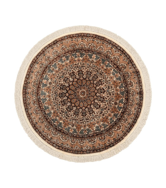 Round Silk Rug 3x3, Extremely Fine 580 KSPI, Sino Persian Round Handmade Carpet, Silk on Silk
