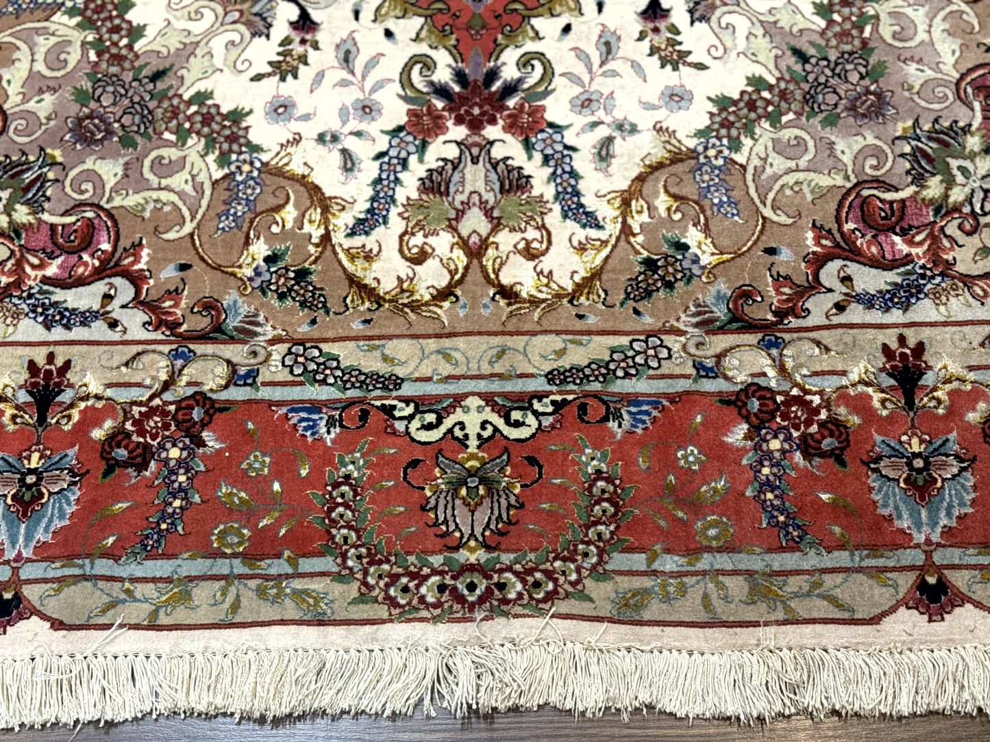Wonderful Persian Tabriz Rug 5x7, Very Fine 440 KPSI, Ivory and Coral, Rare - Nuvé